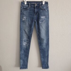 American Eagle Outfitters Super Super Stretch Jegging Distressed Blue Jeans Sz 0